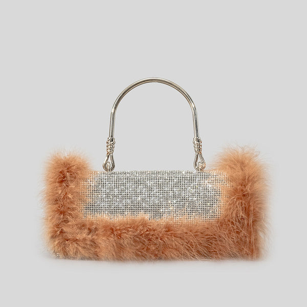 Ostrich Hair Rhinocaster Bag Female Mink Hair Inlaid With Diamond Full Drill Single Shoulder Crossbody