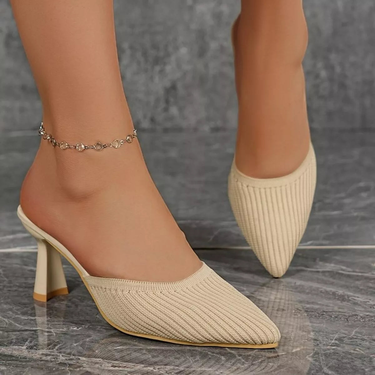 Lake Fiorenza — Point Toe Block Heels Sandals Beige Fashion Footwear, alternate view 3