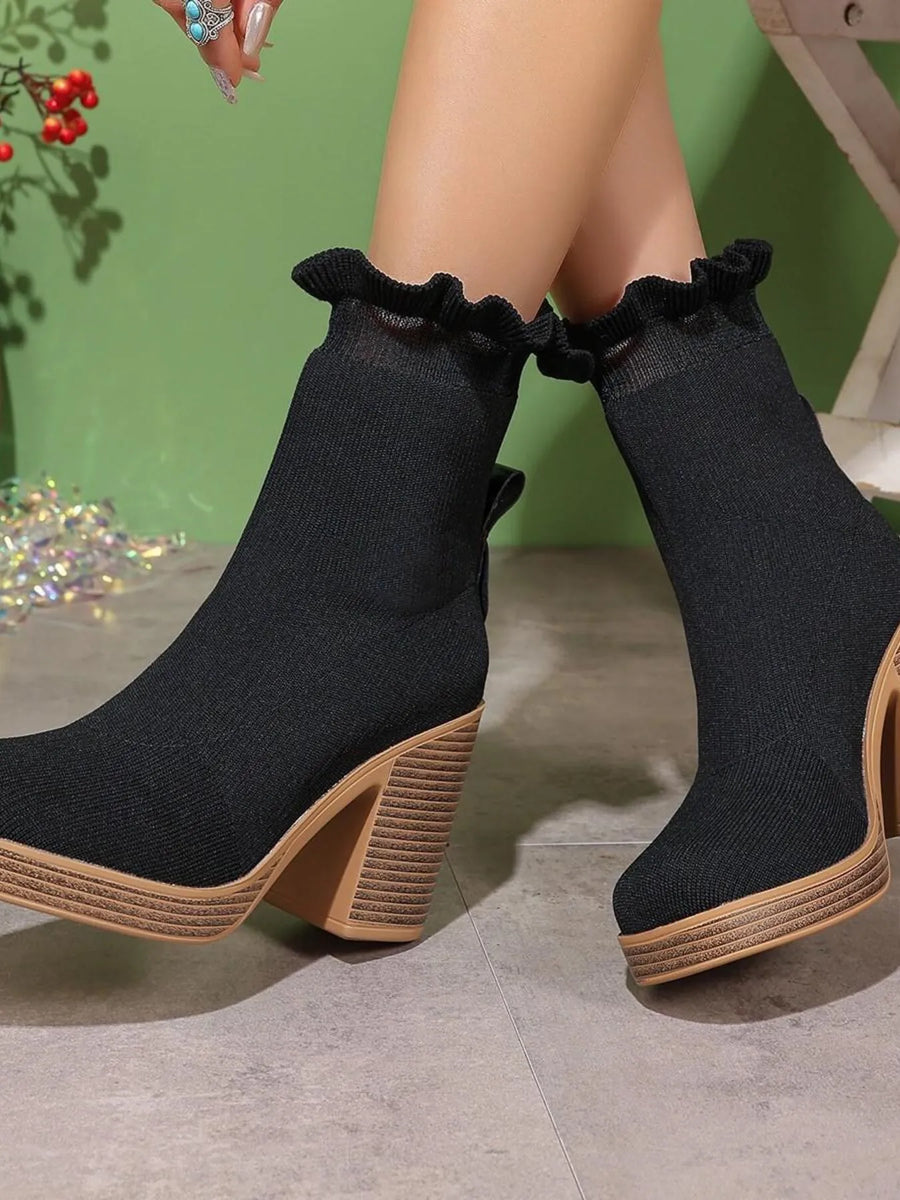 Ellis Bellini — Ruffled Trim Chunky Heel Boots