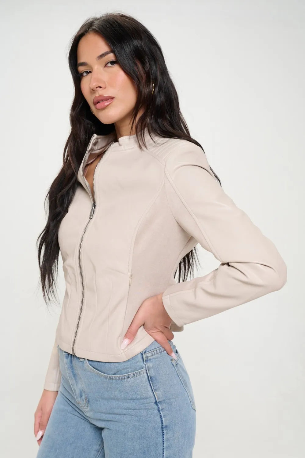 Paris Saint-Clair — Coalition LA Zip Up Vegan Moto Jacket, alternate view 3