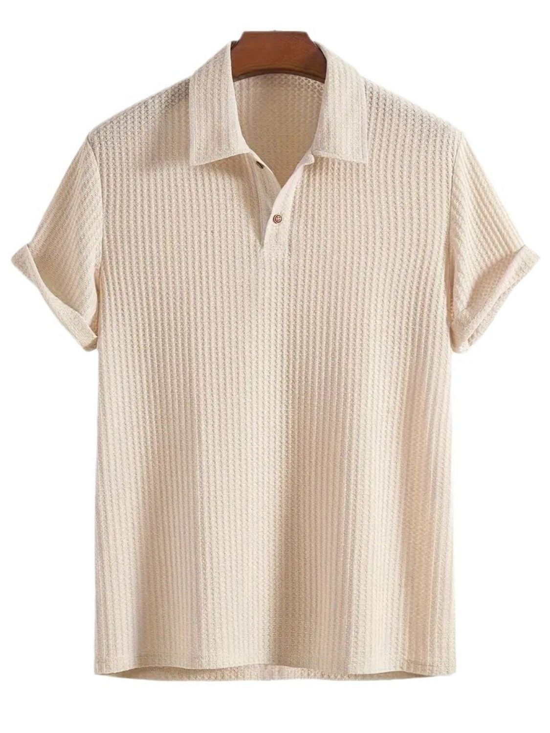Evander Beaumont — Men's Waffle-Knit Collared Neck Short Sleeve Polo Men's Tailored Shorts
