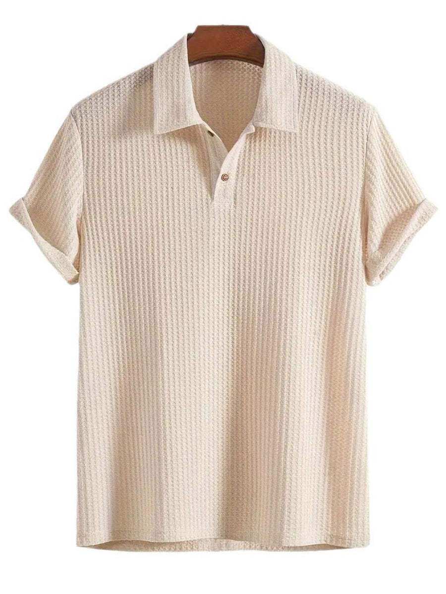 Evander Beaumont — Men's Waffle-Knit Collared Neck Short Sleeve Polo Men's Tailored Shorts
