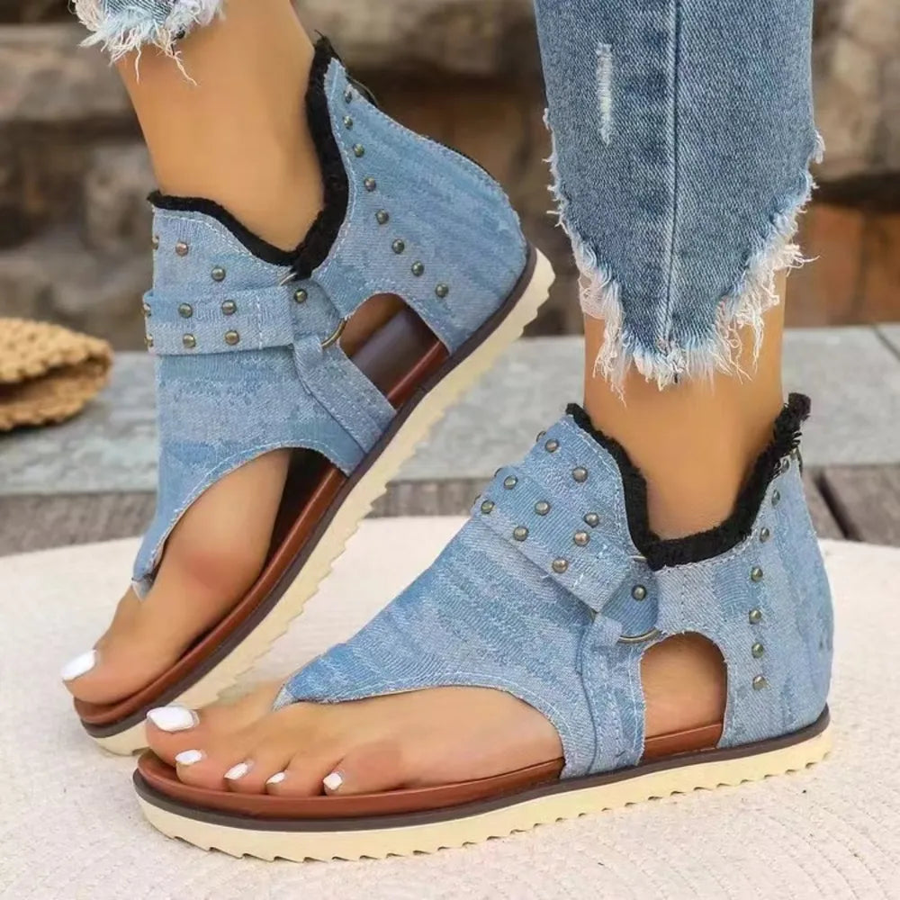 Nova Venturi — Studded Raw Hem Flat Sandals Fashion Footwear, alternate view 5