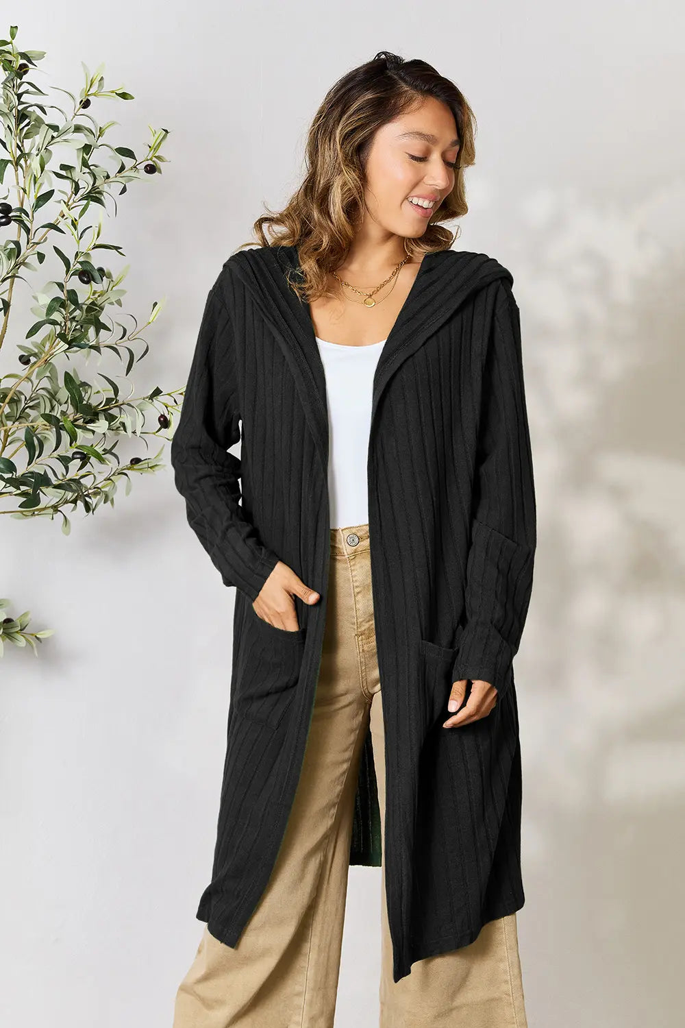 Paris Valmont — Basic Bae Full Size Hooded Sweater Cardigan