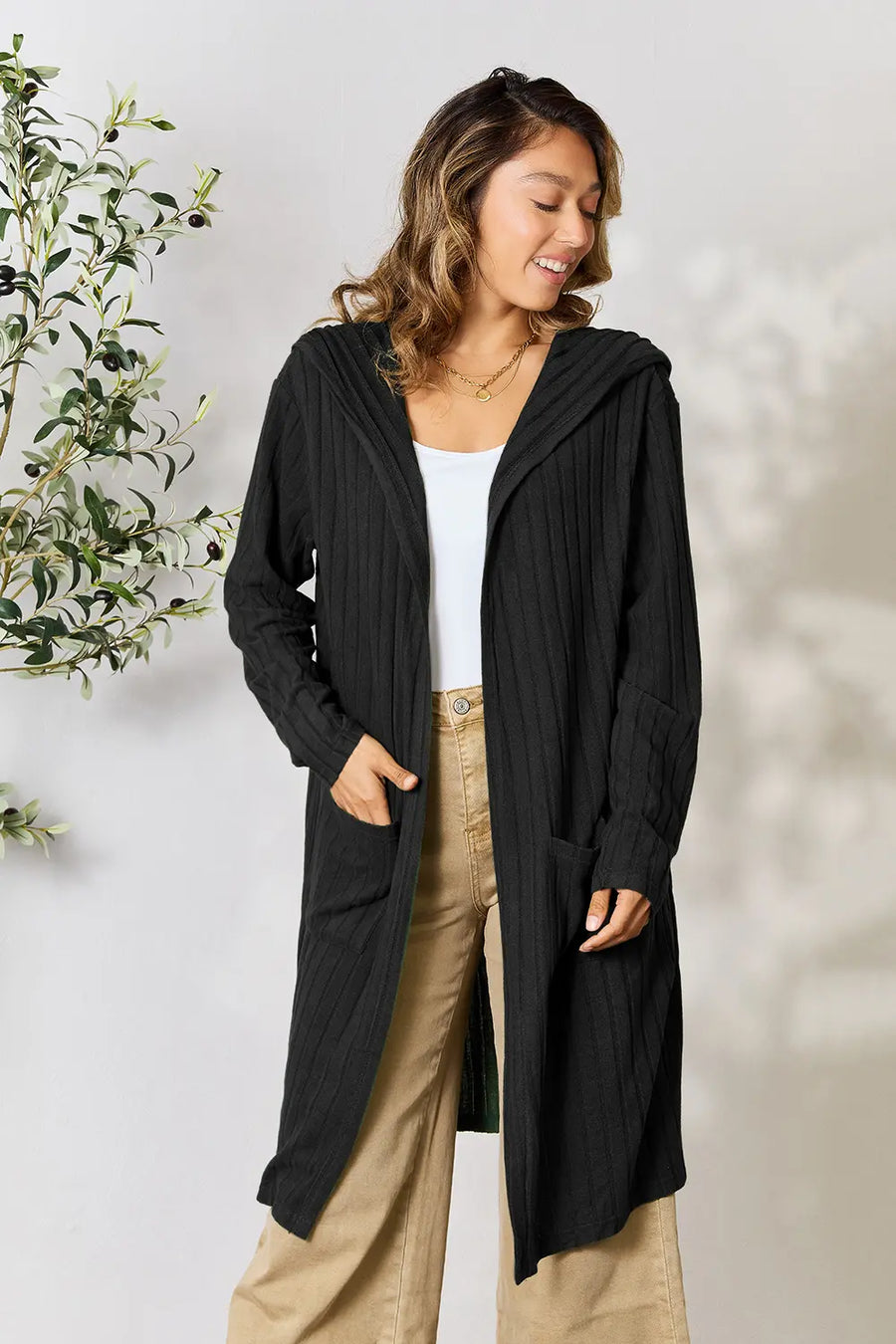Paris Valmont — Basic Bae Full Size Hooded Sweater Cardigan