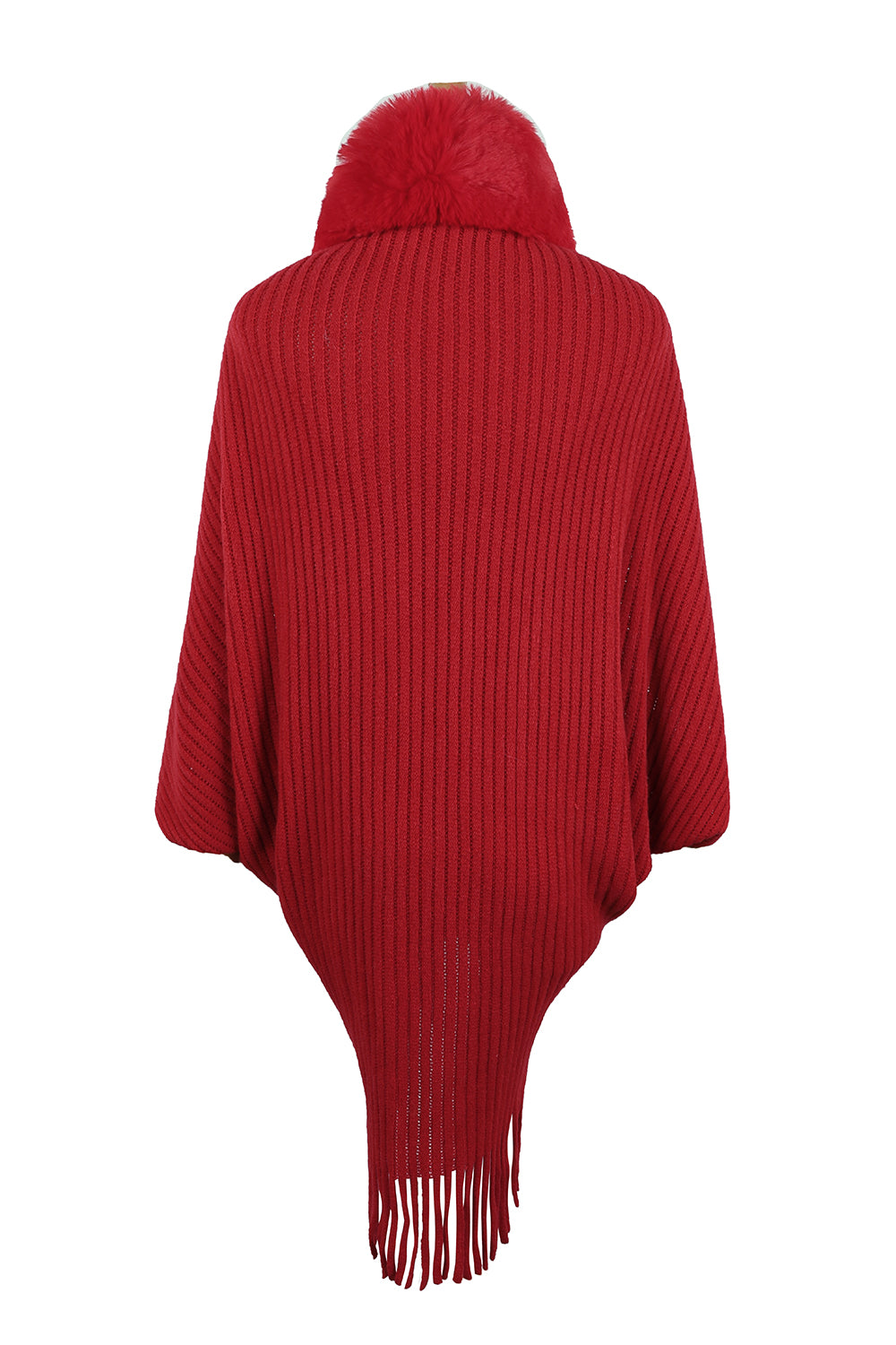 Paris Versailles — Fringe Detail Long Sleeve Ribbed Poncho, alternate view 10