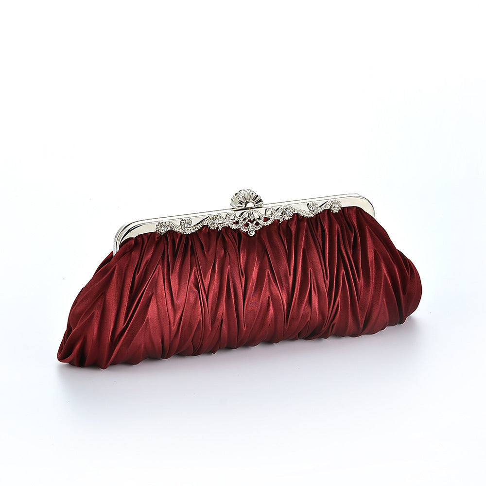 Red New Style Bridal Wedding Clutch Pleated Chain Bag