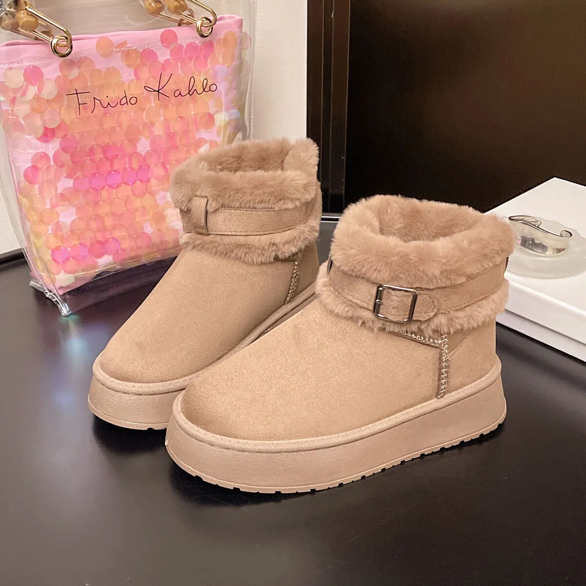 Jules Fiorenza — Round Toe Platform Fleece-Lined Winter Boots Fashion Footwear, alternate view 4