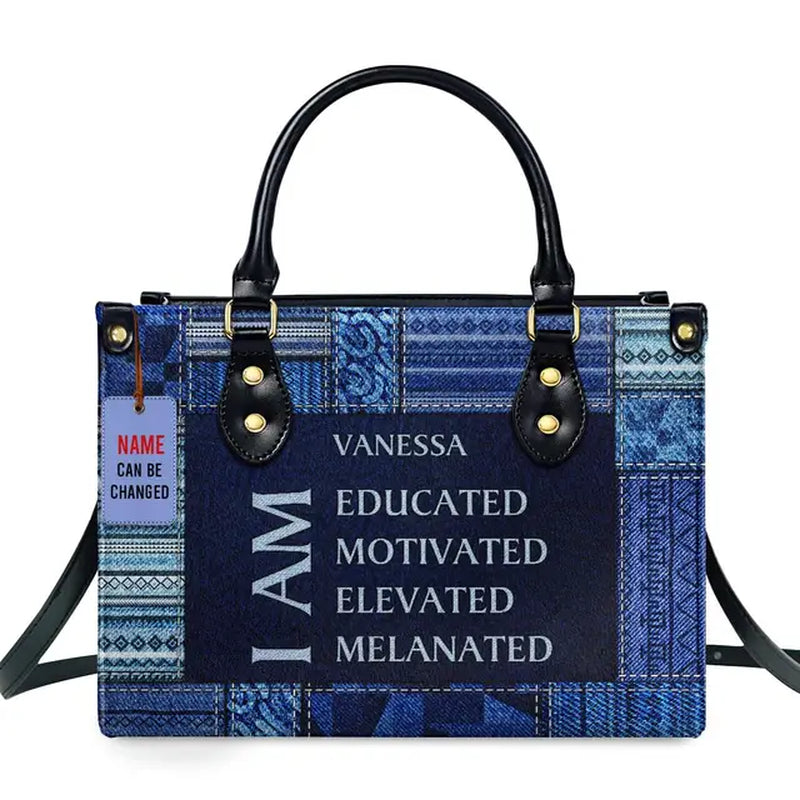 Jocelyn Montclair — Luxury African Girl Print Leather Top-Handle Tote Handbag, alternate view 17