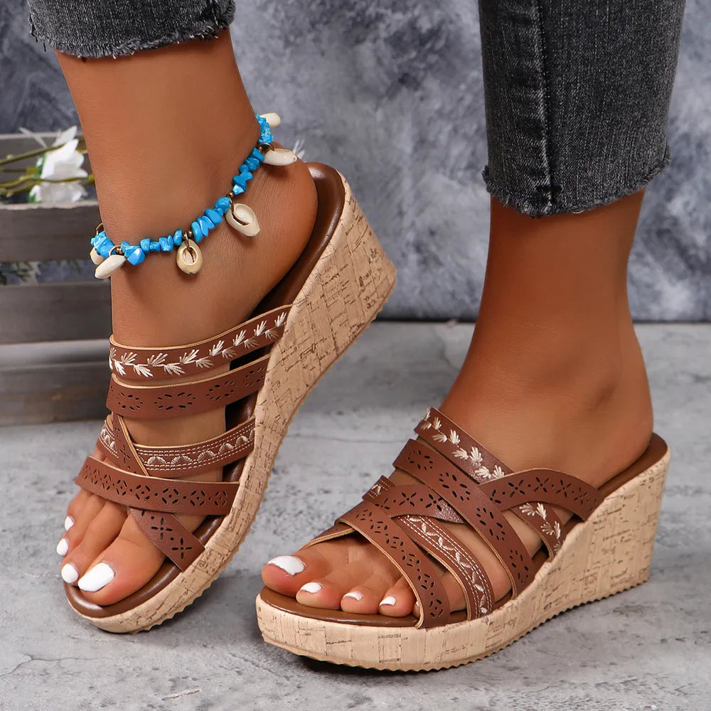 Vale Fiorenza — PU Leather Crisscross Wedge Sandals Fashion Footwear, alternate view 2