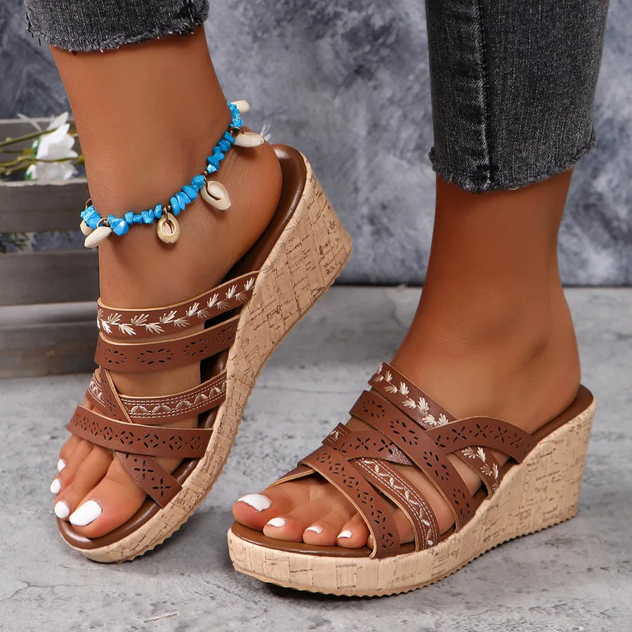 Vale Fiorenza — PU Leather Crisscross Wedge Sandals Fashion Footwear, alternate view 2