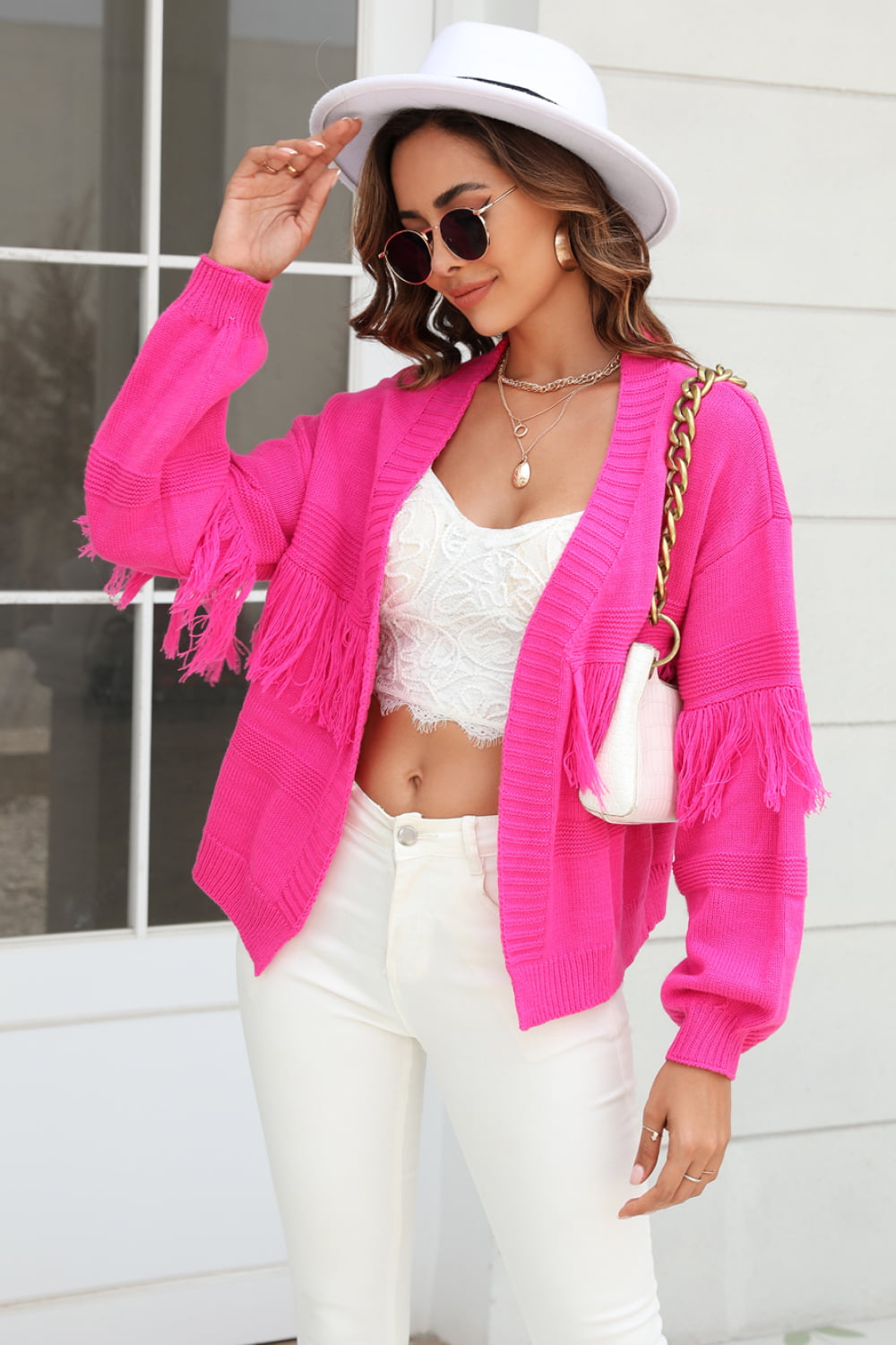 Rowan Rivière — Angel Wings Fringe Trim Open Front Cardigan, alternate view 5