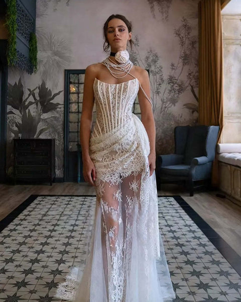 Frill Draped Lace Maxi Dress