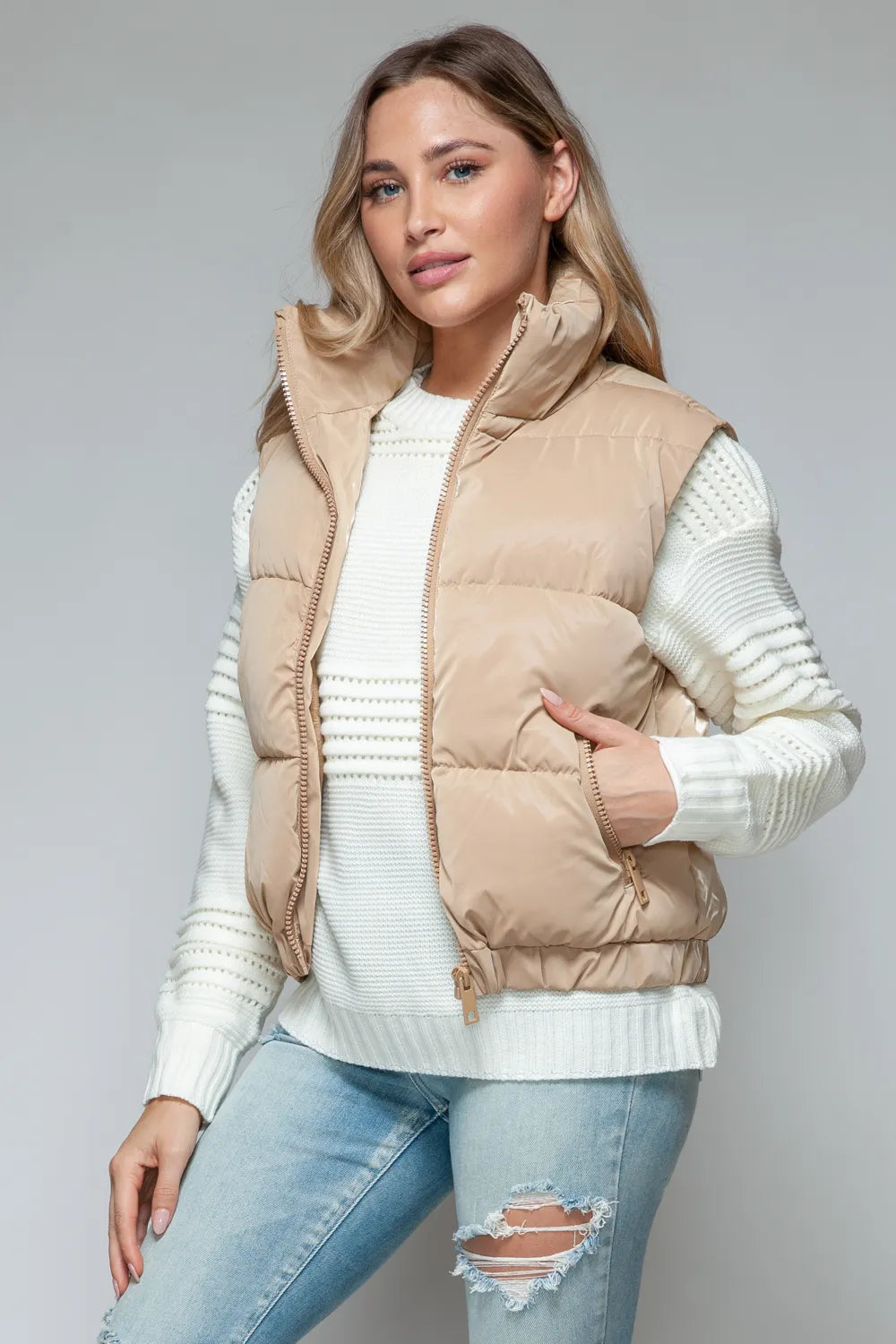 Arden Rosetti — Snobbish Fine Fur Lining Quilted Vest Iced Coffee Coat or Jacket, alternate view 3
