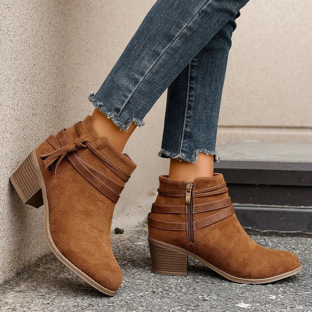 Monroe Venturi — Tassel Point Toe Block Heels Boots Fashion Footwear, alternate view 6