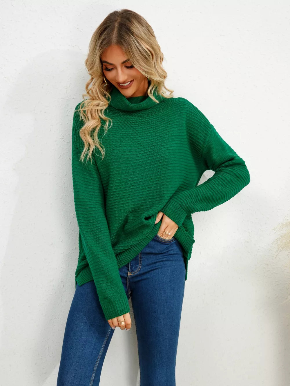 Monroe Fontaine — Slit Turtleneck Dropped Shoulder Sweater, alternate view 4
