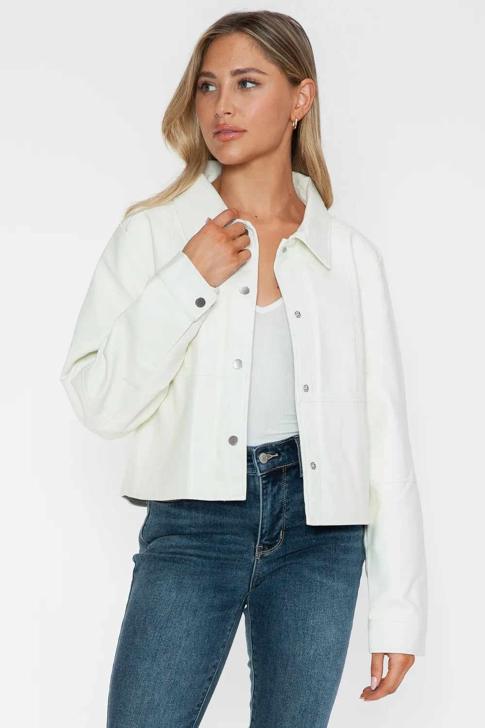 Ocean Rosetti — Snobbish Snap Down Long Sleeve PU Leather Jacket, alternate view 6