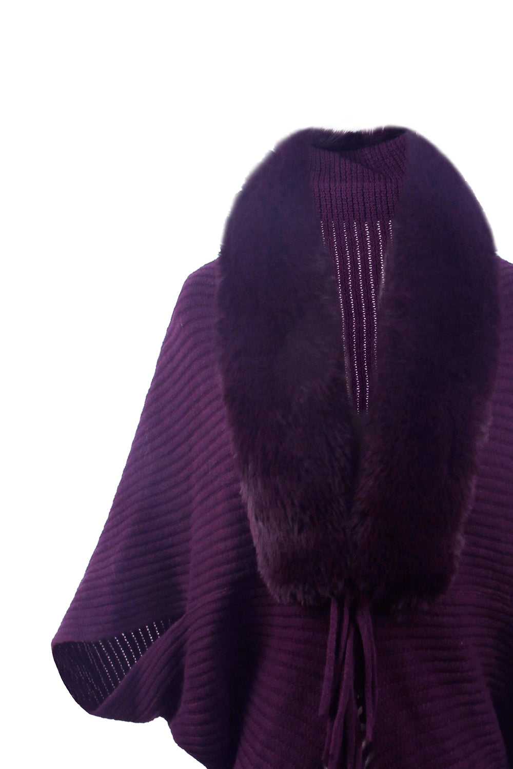Paris Versailles — Fringe Detail Long Sleeve Ribbed Poncho, alternate view 17