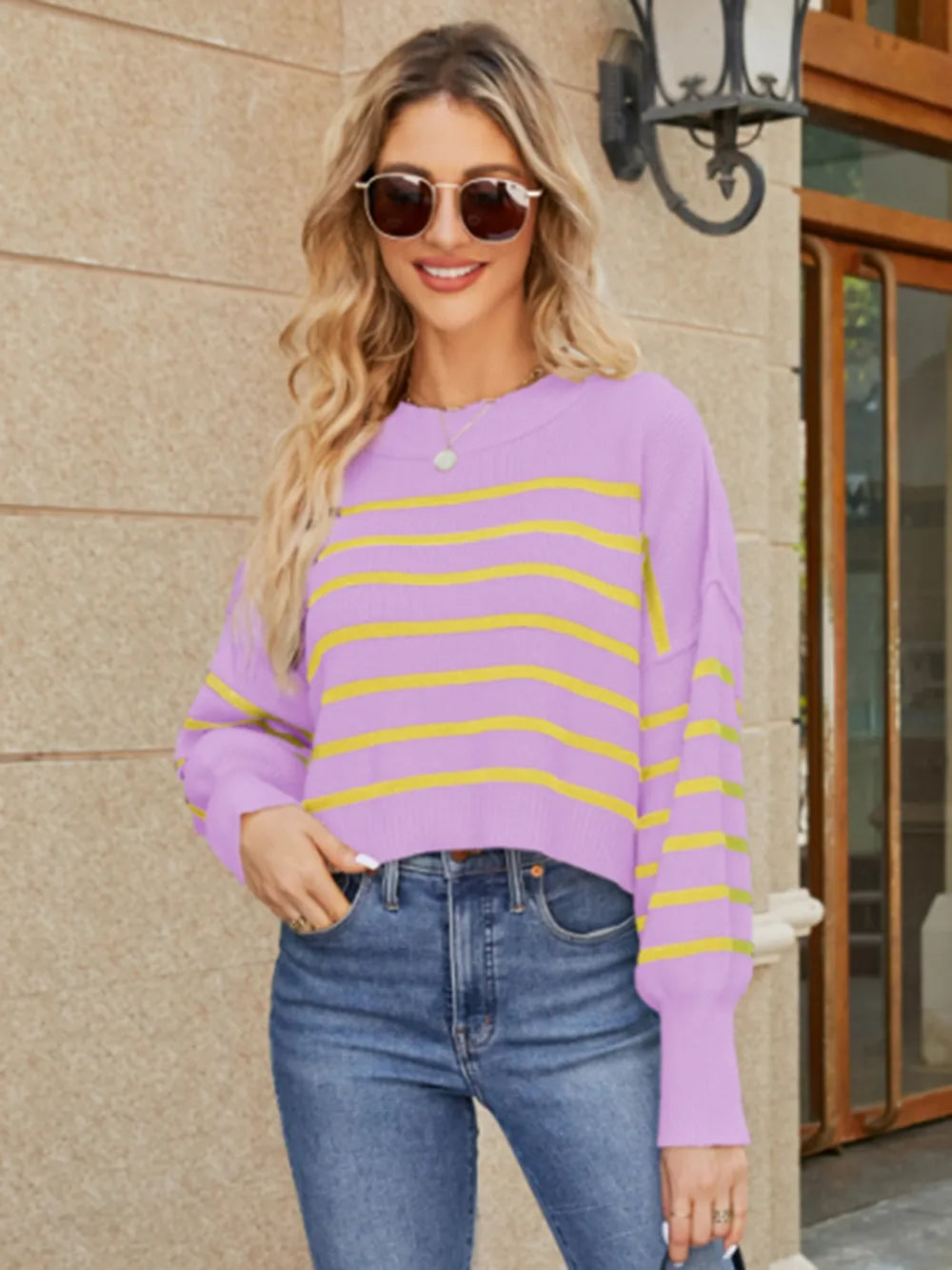 Fable Valmont — Round Neck Striped Lantern Sleeve Sweater, alternate view 17