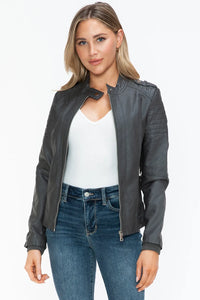 Jules Rosetti — Snobbish PU Leather Biker Jacket with Side Zip Pockets