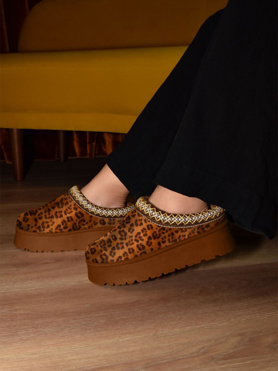 WILD DIVA Embroidered Trim Round Toe Platform Boots - Opulent Empire