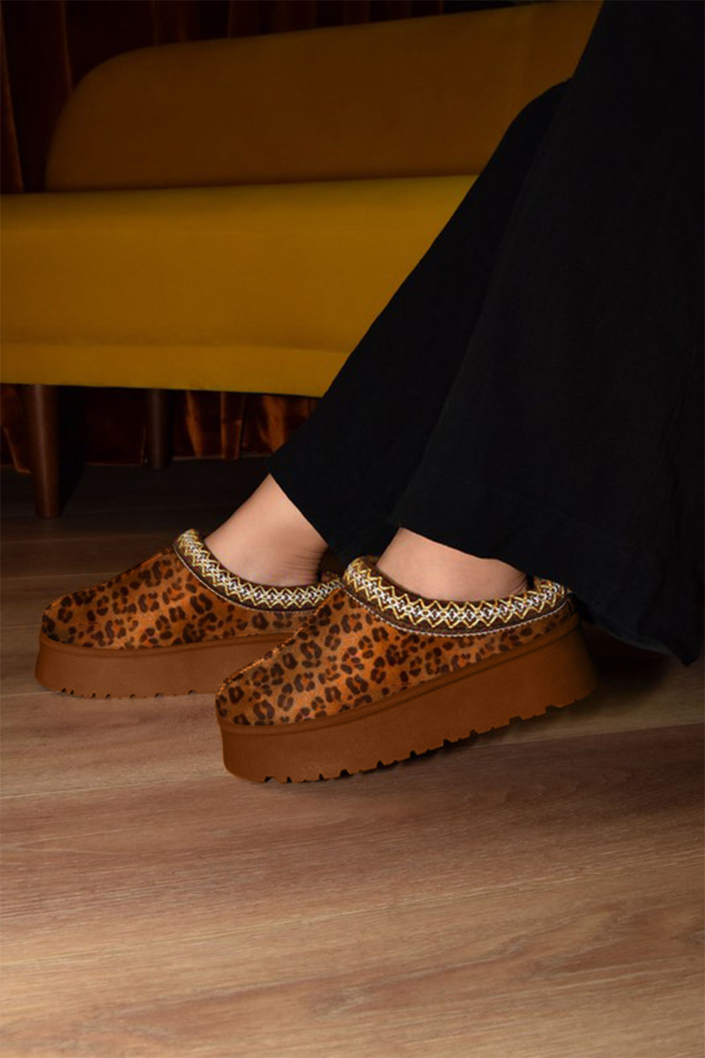 Hollis Beaumont — WILD DIVA Embroidered Trim Round Toe Platform Boots Leopard Fashion Footwear, alternate view 3