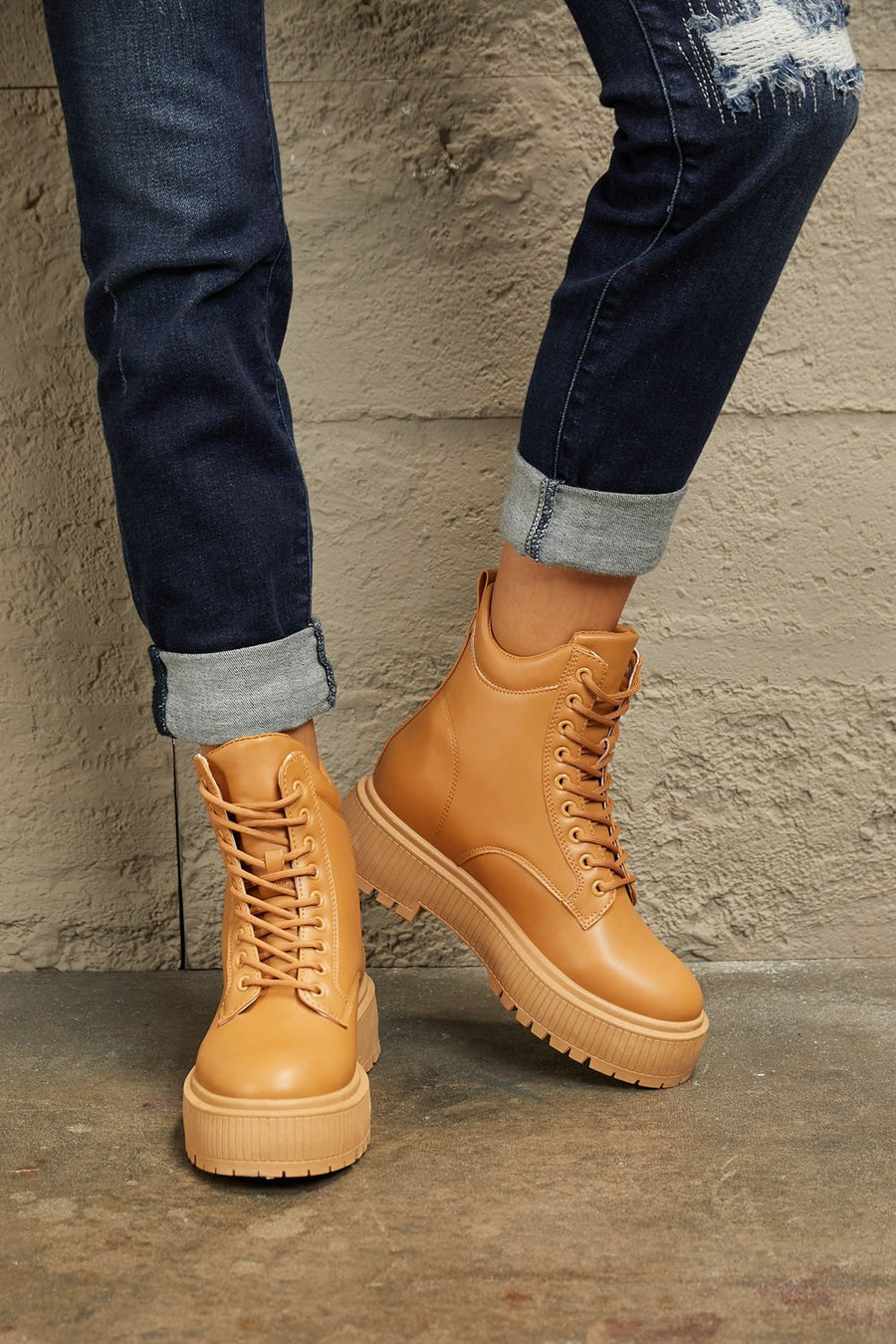 Hollis Saint-Clair — East Lion Corp Platform Combat Boots Caramel Fashion Footwear