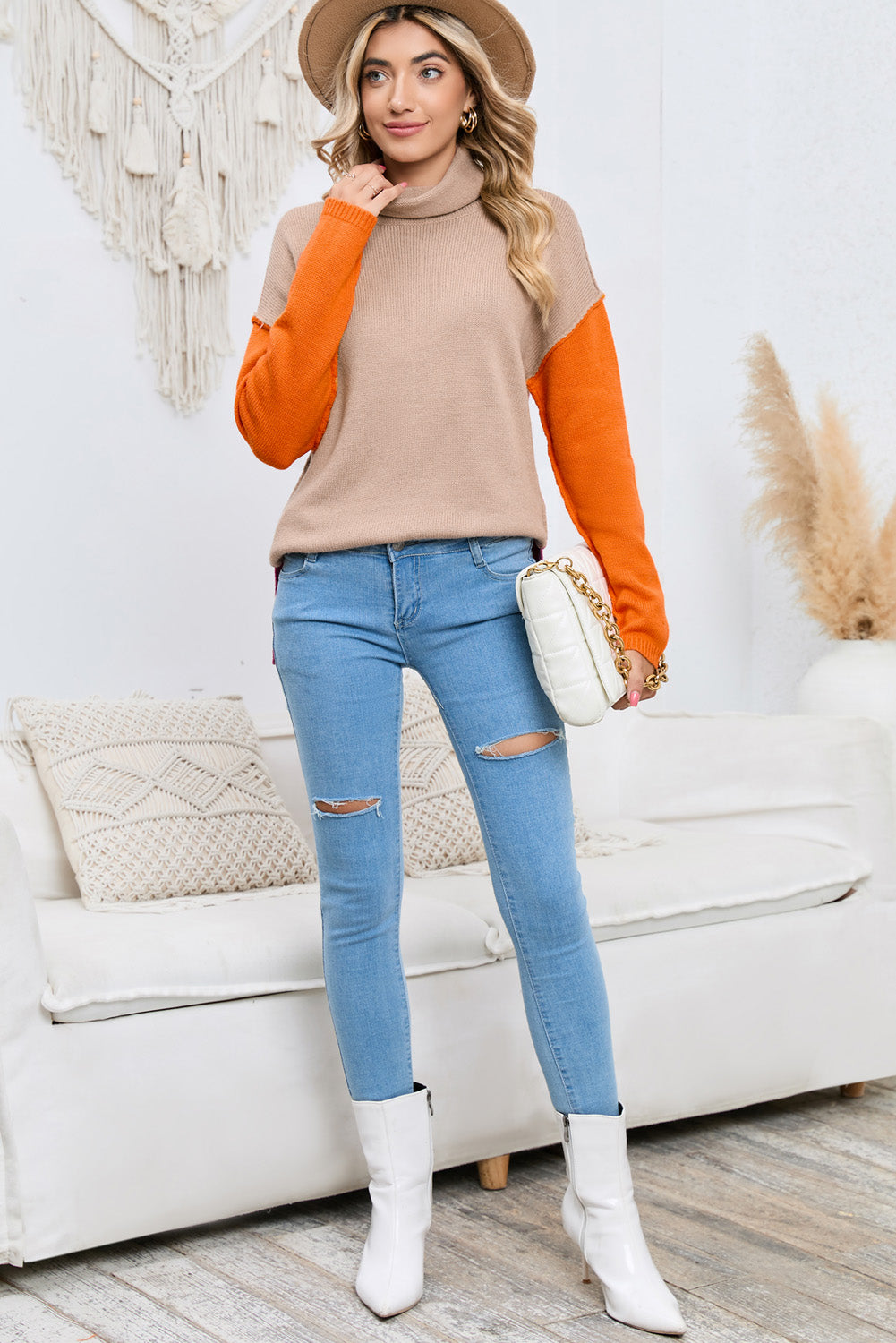Jules Rousseau — Turtle Neck Dropped Shoulder Slit Sweater, alternate view 5