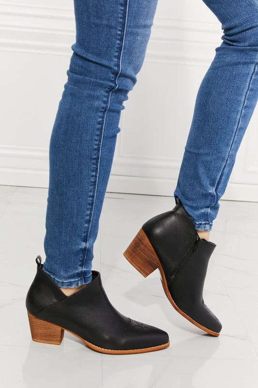MMShoes Trust Yourself Embroidered Crossover Cowboy Bootie in Black - Opulent Empire