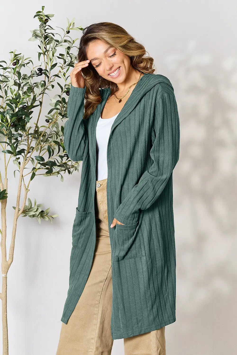 Paris Valmont — Basic Bae Full Size Hooded Sweater Cardigan, alternate view 16