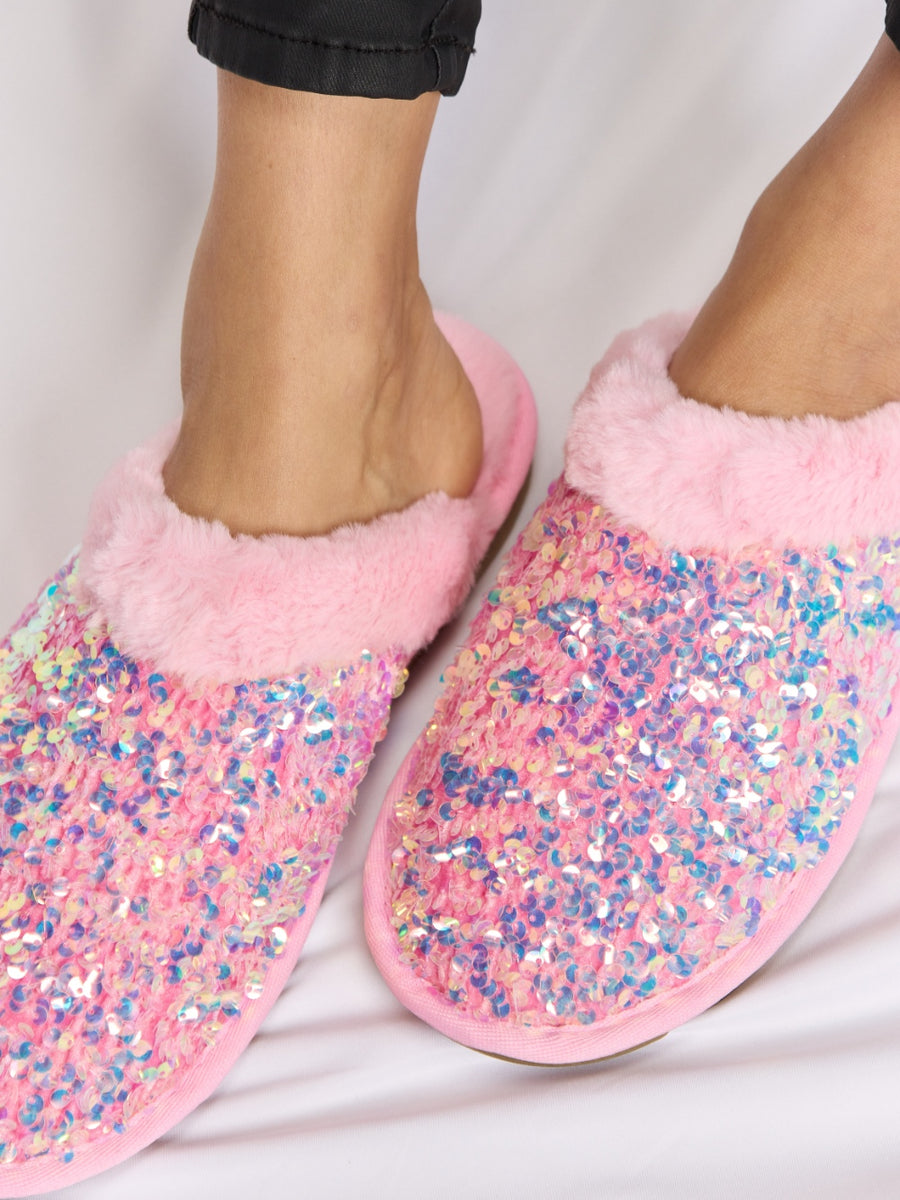 Forever Link Sequin Plush Round Toe Slippers - Opulent Empire