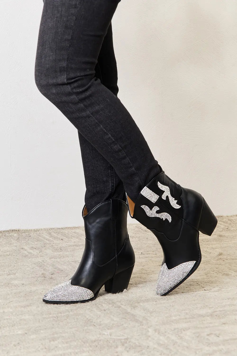 Paris Allegra — East Lion Corp Rhinestone Pointed Boots Black Fashion Footwear, alternate view 3