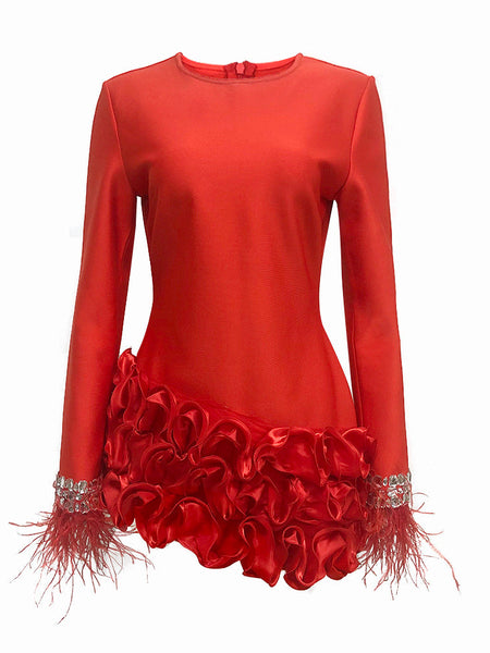 Federkristall Rüschen-Mini-Bandage-Kleid