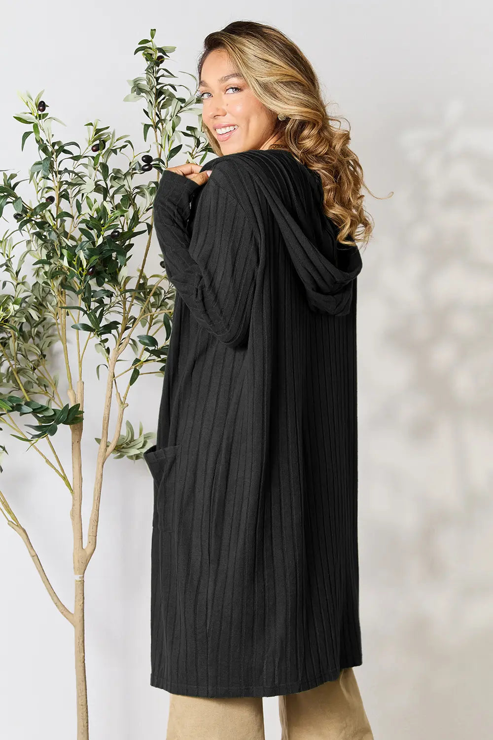 Paris Valmont — Basic Bae Full Size Hooded Sweater Cardigan, alternate view 3