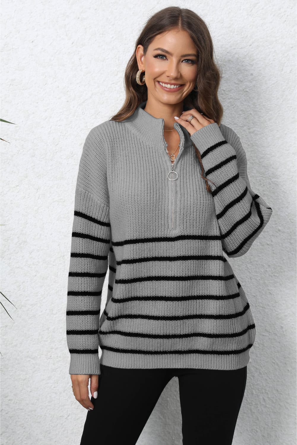 Hollis Rivière — Mock Neck Long Sleeve Zip-Up Sweater, alternate view 10