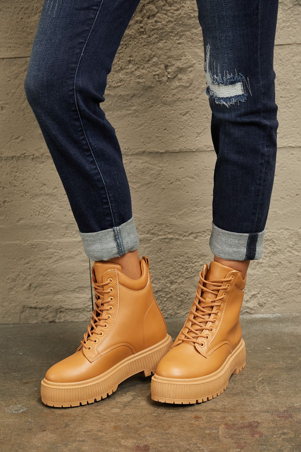 Hollis Saint-Clair — East Lion Corp Platform Combat Boots Caramel Fashion Footwear, alternate view 5