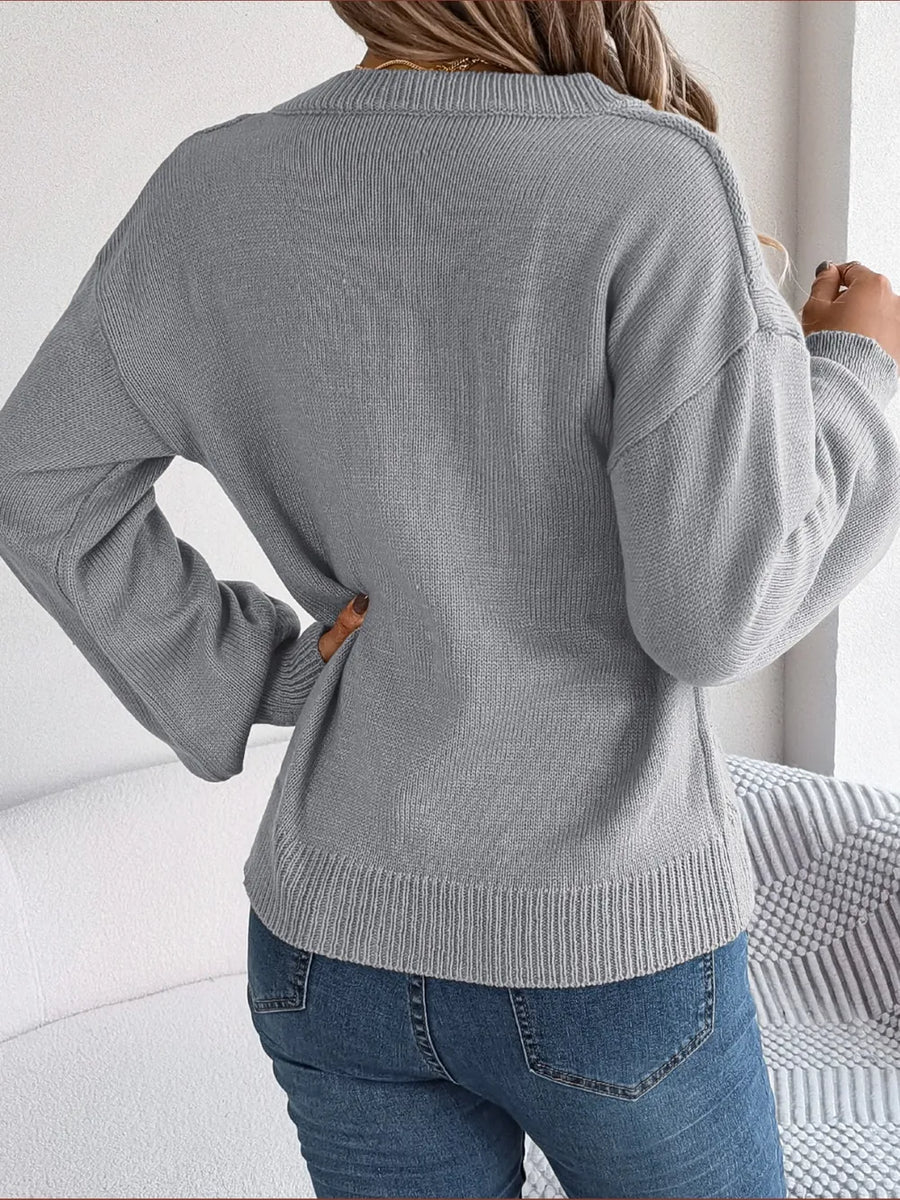 Quinn Rivière — Cable-Knit Buttoned V-Neck Sweater, alternate view 2