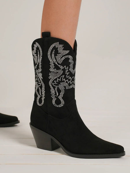 Beast Fashion Rhinestone Detail Point Toe Boots - Opulent Empire