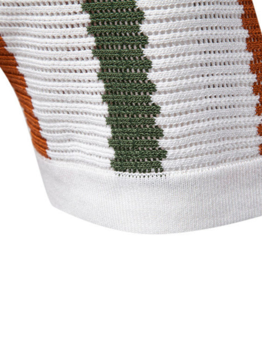 Men's Collared Neck Striped Knit Polo - Opulent Empire