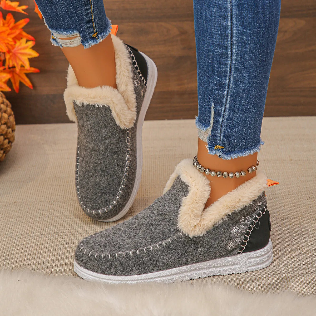 Indigo Fiorenza — Round Toe Fleece-Lined Ankle Boots Fashion Footwear, alternate view 7