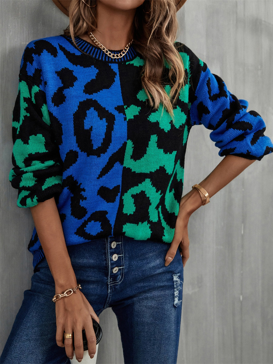 Darcy Delacroix — Angel Wings Leopard Round Neck Long Sleeve Sweater, alternate view 5