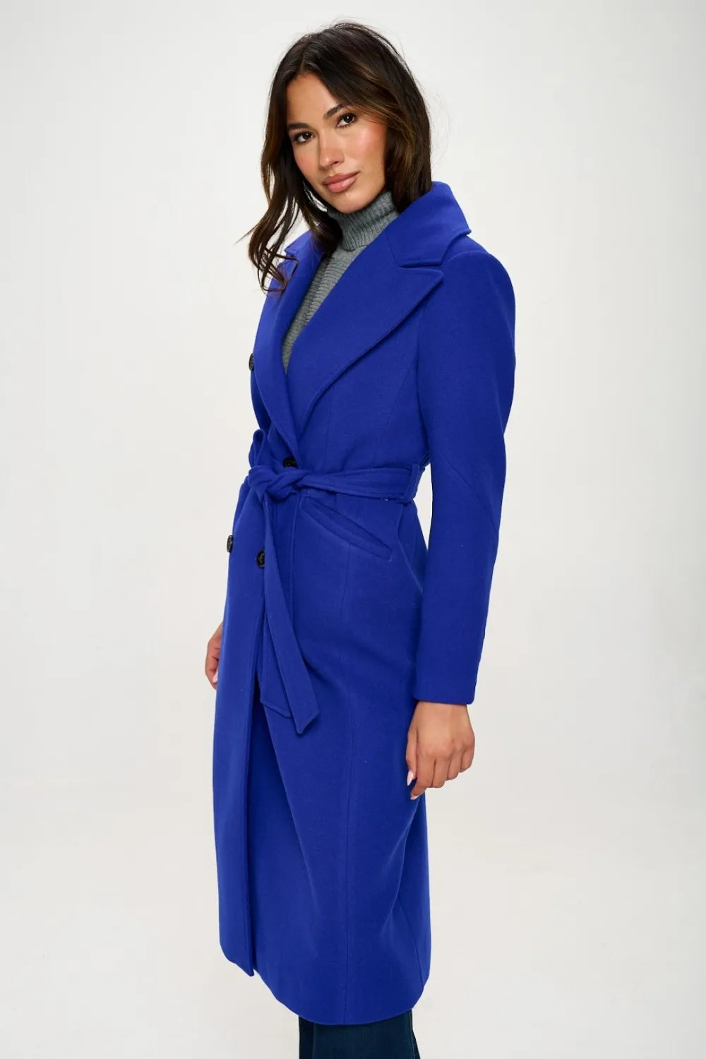 Onyx Saint-Clair — Coalition LA Double-Breasted Longline Coat with Belt, alternate view 3