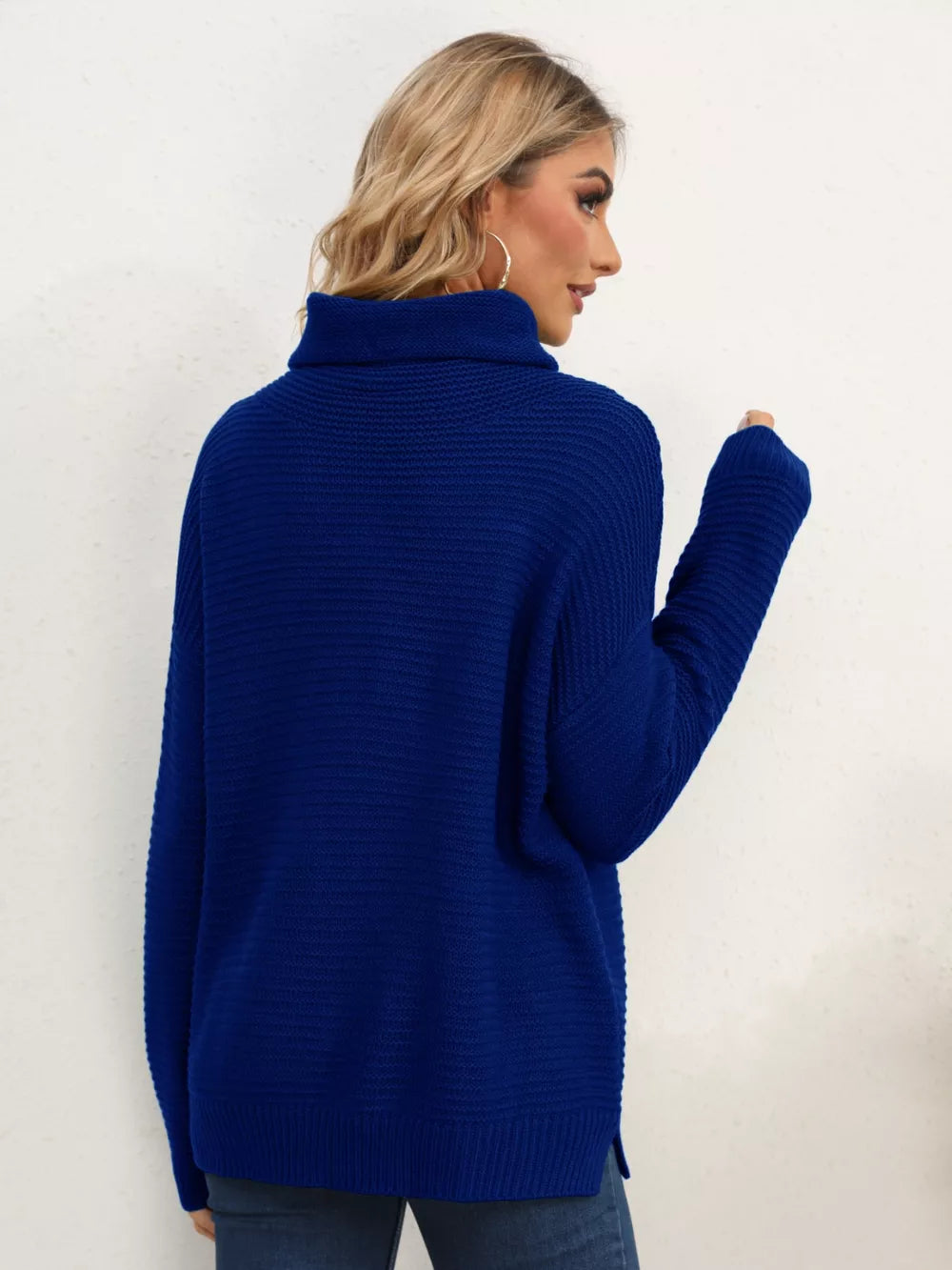 Monroe Fontaine — Slit Turtleneck Dropped Shoulder Sweater, alternate view 26