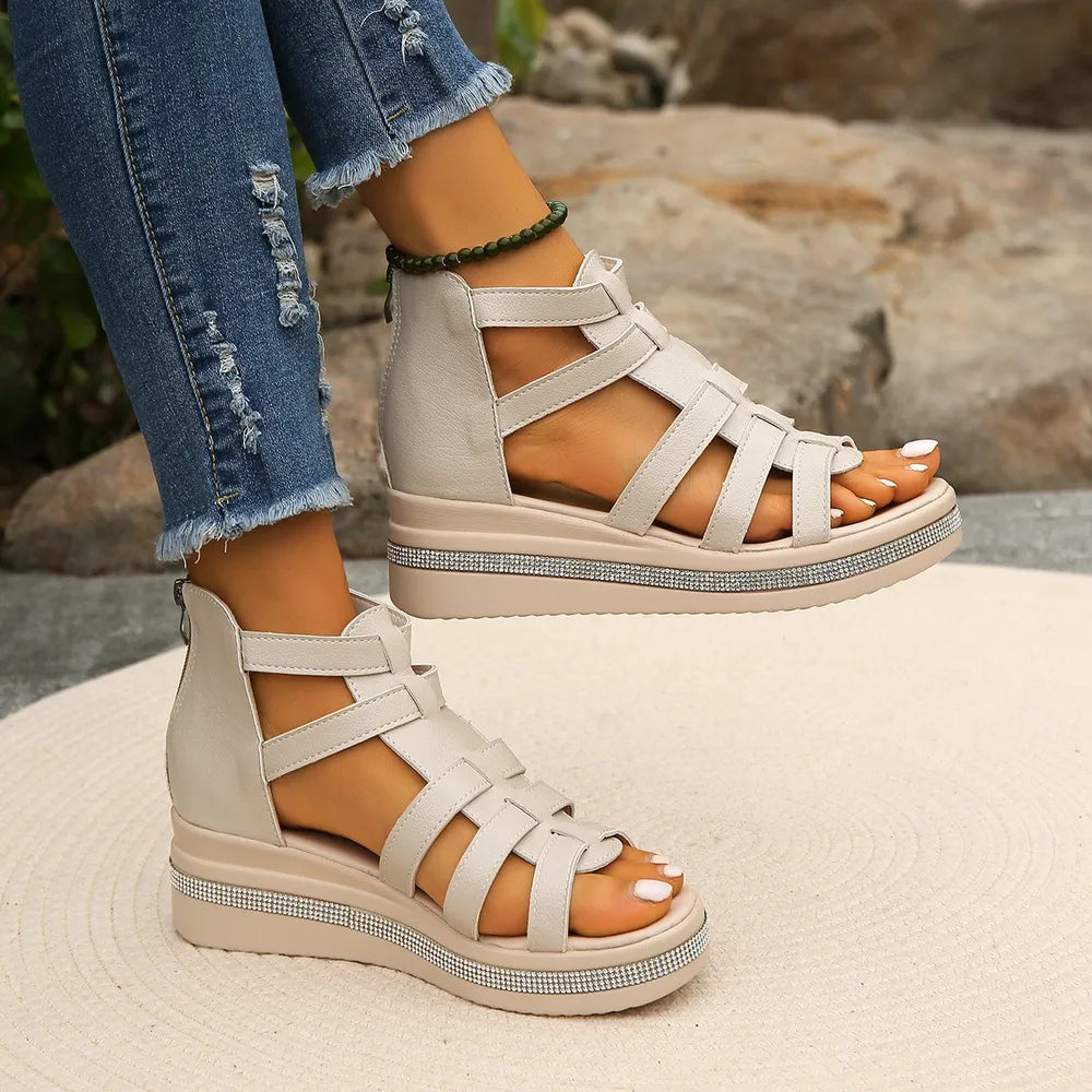 Reese Sorrento — Cutout Rhinestone Trim Wedge Sandals Fashion Footwear, alternate view 6