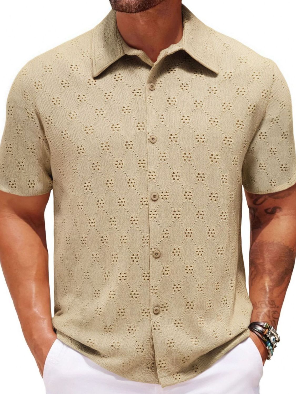 Leander — Men's Plus Size Button Down Short Sleeve Shirt, alternate view 2