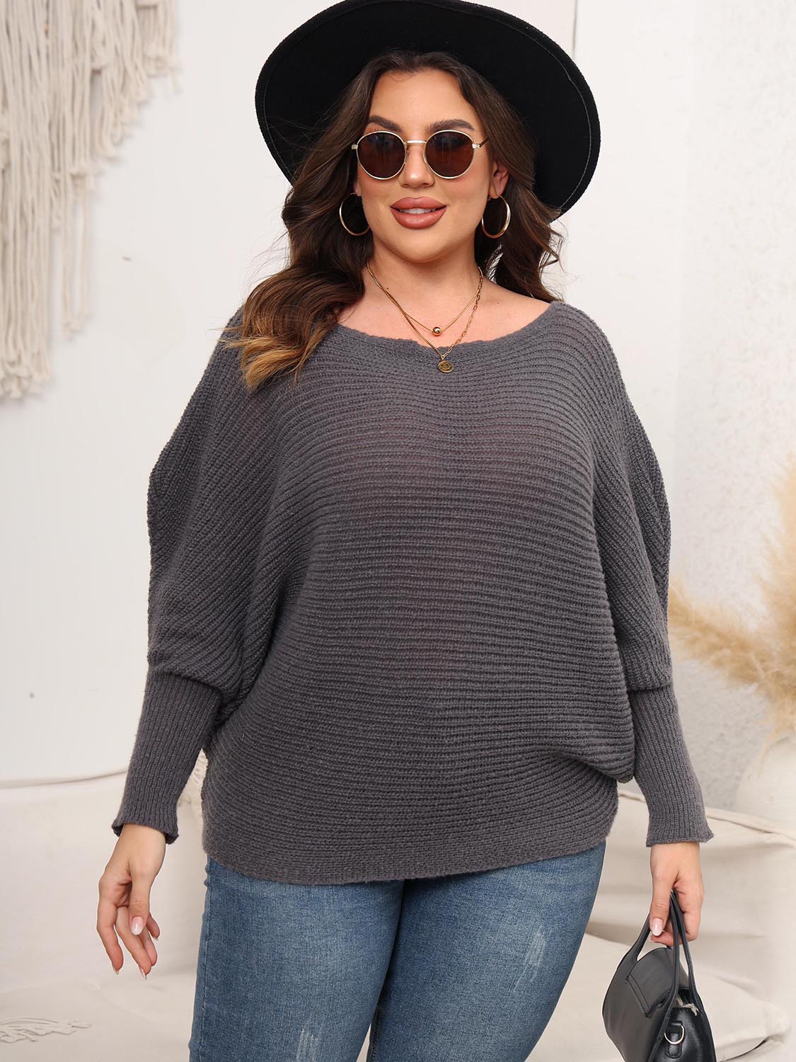 Sage Moreau — Full Size Boat Neck Batwing Sleeve Sweater, alternate view 13