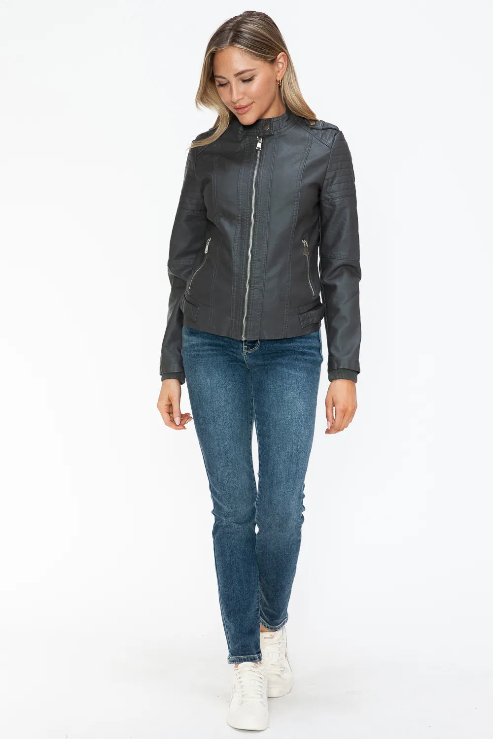 Jules Rosetti — Snobbish PU Leather Biker Jacket with Side Zip Pockets, alternate view 14