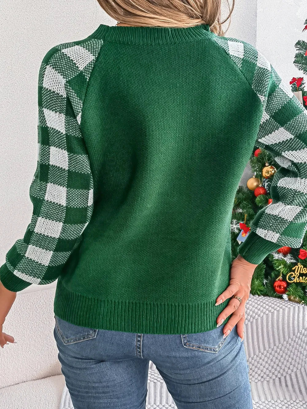 Zephyr Bellamy — Reindeer Plaid Round Neck Long Sleeve Sweater, alternate view 13