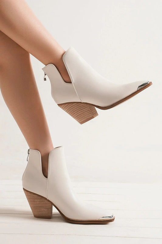 Beast Fashion Pointed Metal-Tip Toe Block Heel Ankle Boots - Opulent Empire