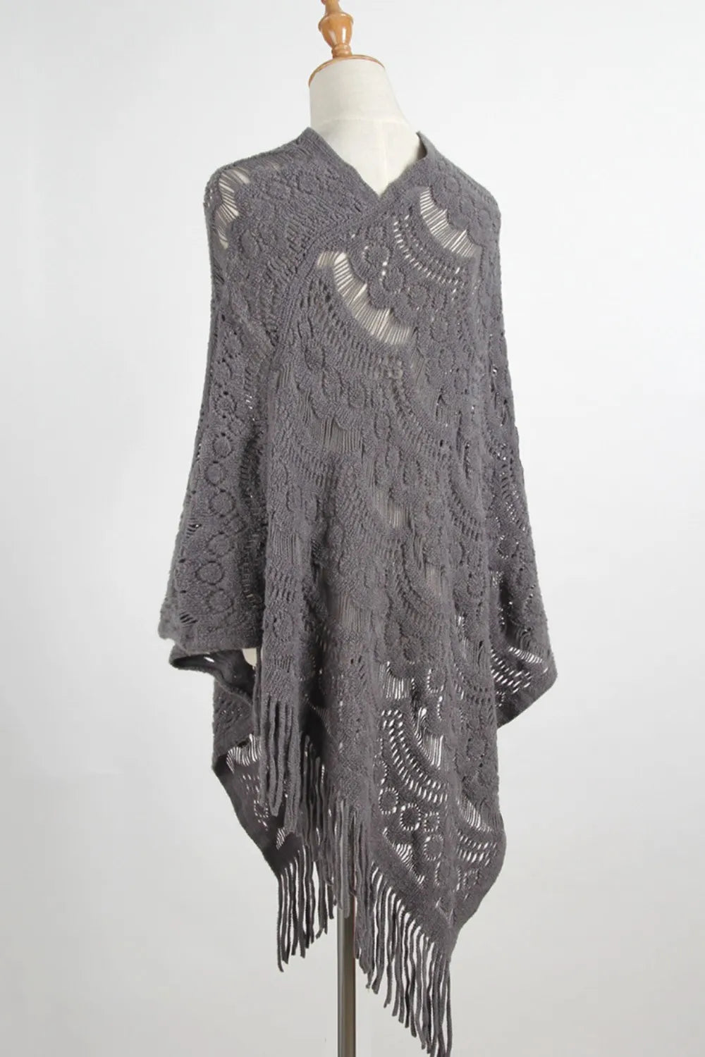 Lake Versailles — Fringe Openwork Surplice Cape Sleeve Poncho, alternate view 3
